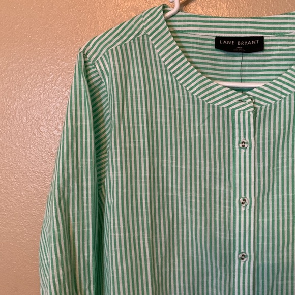 NWT Lane Bryant green striped long sleeve button front top size 14/16 - Picture 4 of 5
